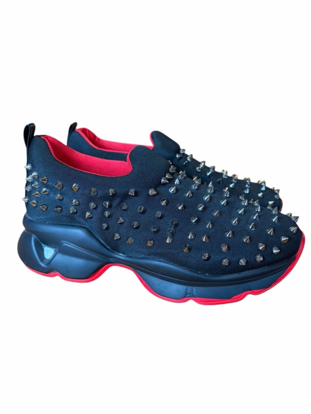 Black Slip-On Studded Men’s Athletic Sneakers with Red Lining